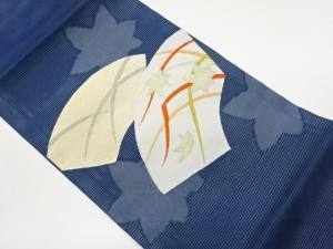 絽地紙に草葉・楓模様織出し開き名古屋帯（額縁仕立て）